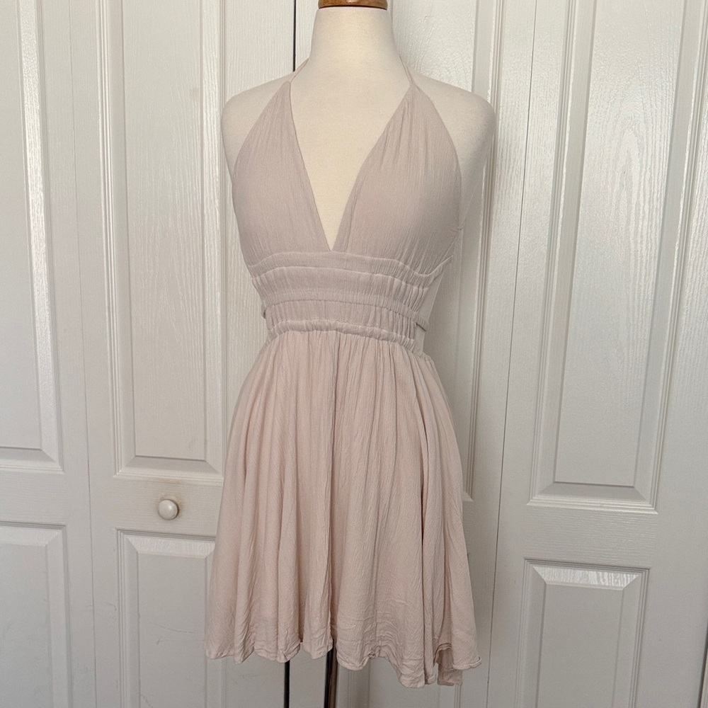 Lovely Day Cream Halter Dress Size Small | Flowy Mini Sundress - Picture 1 of 6